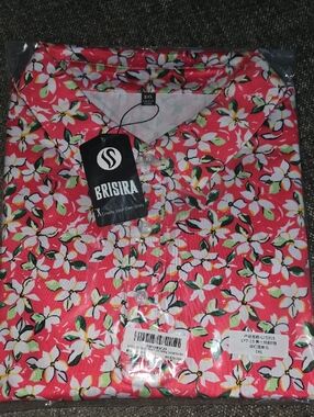 Brisira Floral Button-Up Golf Shirt - Coral Pink White Green